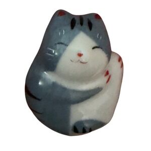 Cute Ceramic Cat Figurine Napping Sleeping Animal Figurine Gray White